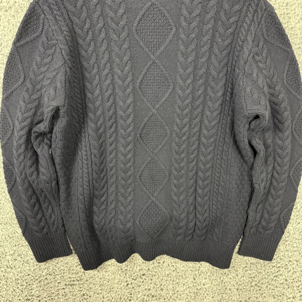 Orvis Fisherman Knit Sweater Adult Large Blue Wool Aran Cable Knit Crewneck